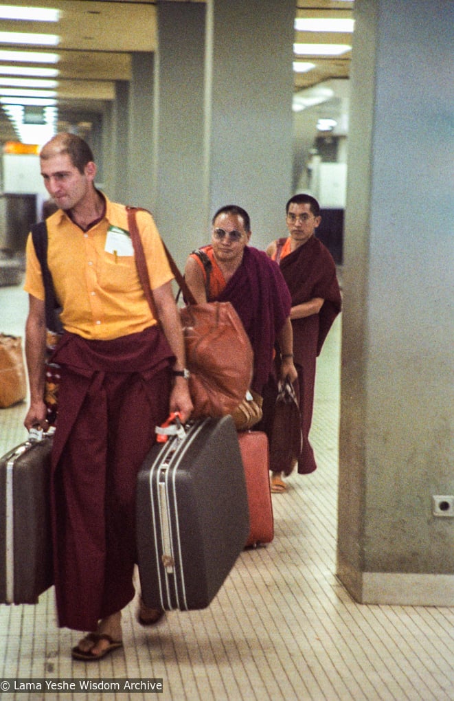 (03766_ng-3.JPG) Piero Cerri traveling with Lama Yeshe and Lama Zopa Rinpoche, 1979. Jan-Paul Kool (photographer)