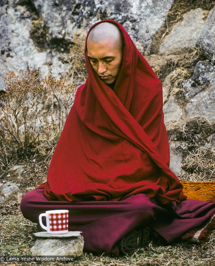 (04173_sl-3.psd) Lama Zopa Rinpoche, Mende, Nepal, 1978. Ueli Minder (photographer)