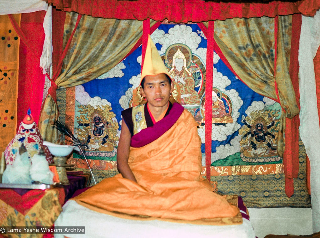 (08303_ng-3.psd) Lama Zopa Rinpoche in ceremonial dress at enthronement of Yangsi Rinpoche, 1975.