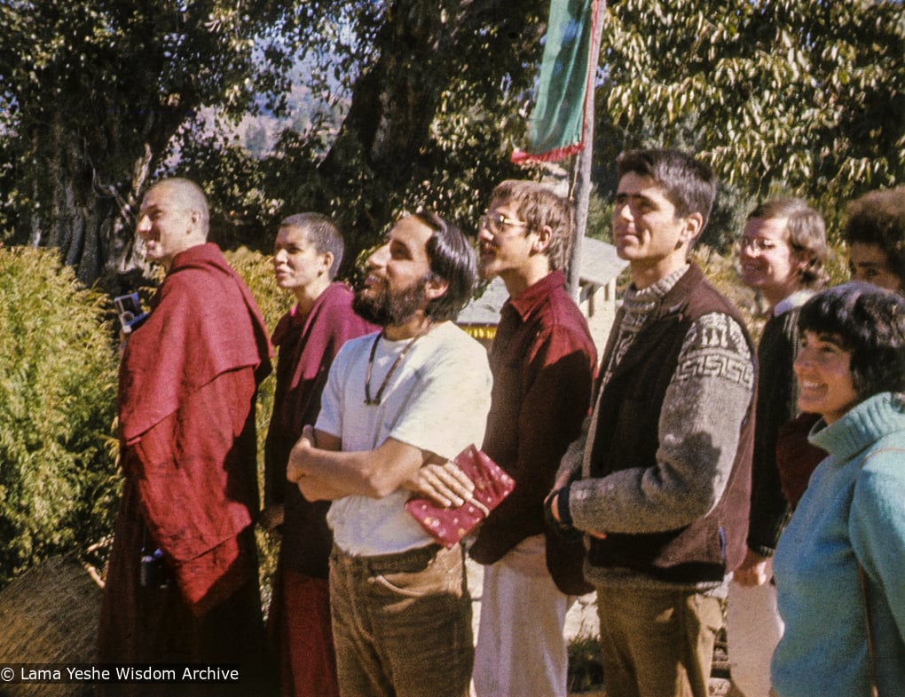 (09398_sl-3.psd) Chuck Thomas, Tim McNeill and others at enthronement of Yangsi Rinpoche, 1975.