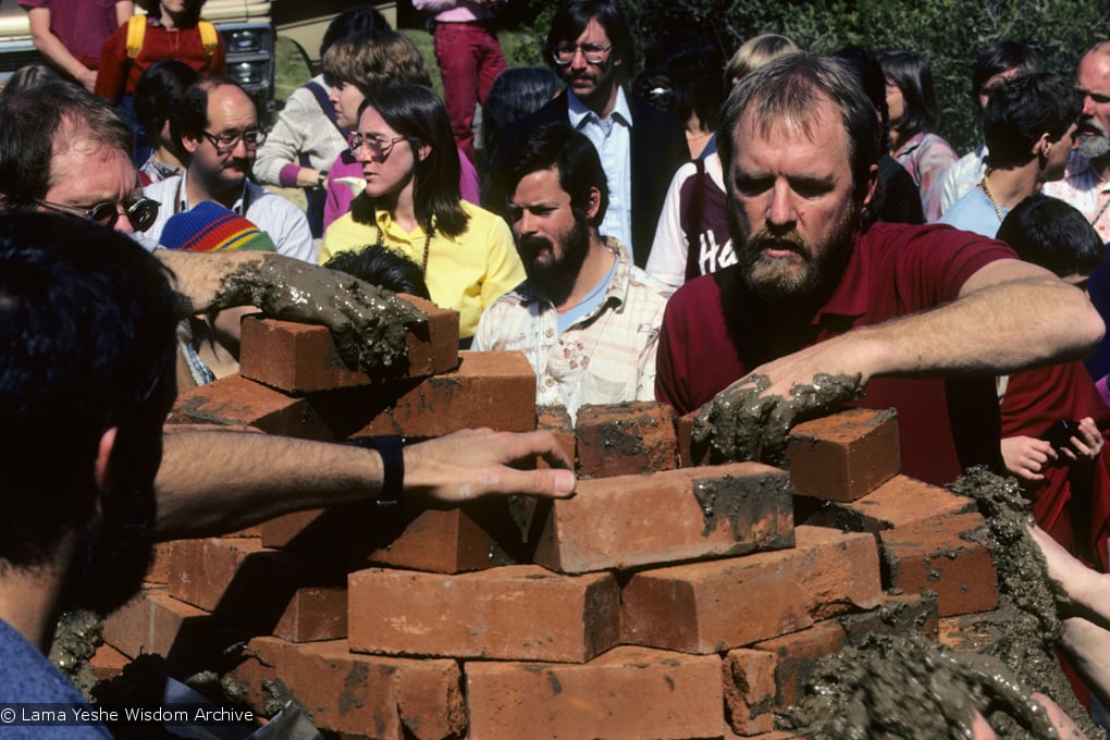 (10054_sl.JPG) Cremation of Lama Yeshe at Vajrapani Institute, California in March of 1984. Photo includes John Jackson. Photo by Ricardo de Aratanha.