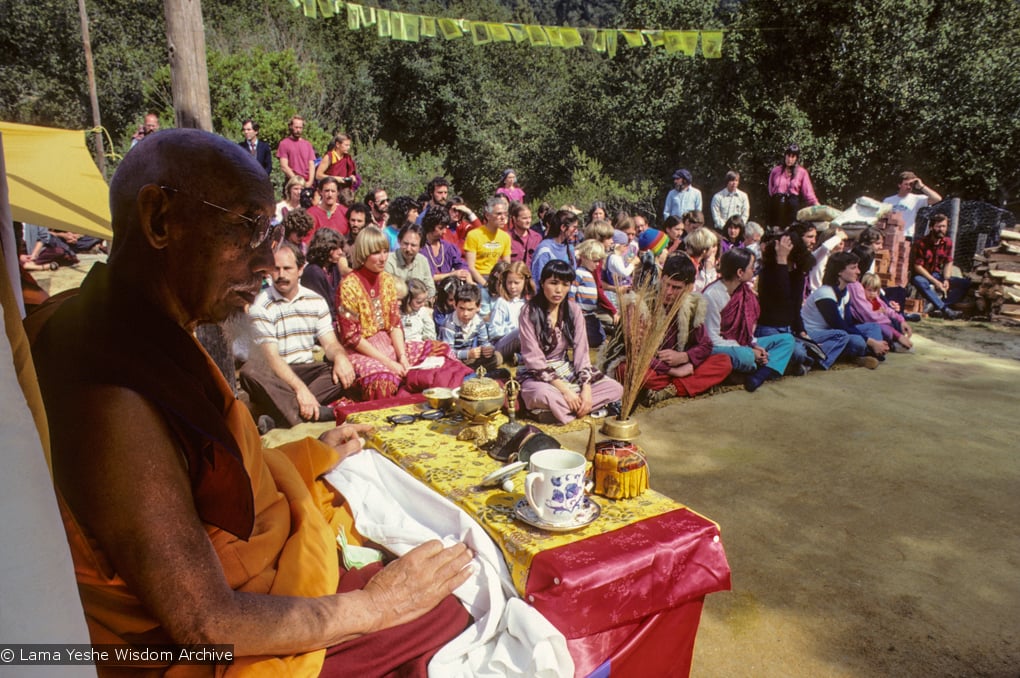 (10067_sl.JPG) Zong Rinpoche at the cremation of Lama Yeshe at Vajrapani Institute, California in March of 1984. Photo by Ricardo de Aratanha.