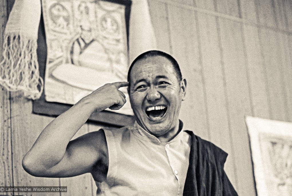 Lama Yeshe at Lake Arrowhead, California during the first American course in 1975. Photo by Carol Royce-Wilder.