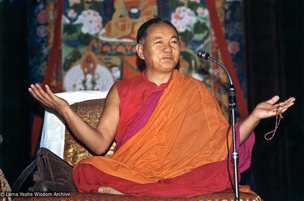 (11790_pr-3.psd) Lama Yeshe teaching at Second Dharma Celebration , Ashoka Hotel, New Delhi, India, 1982. Bill Kane (photographer)