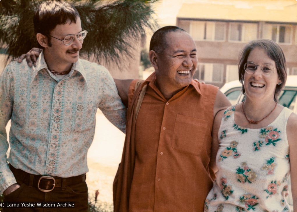 (12433_pr-3.jpg) Robbie Solick, Lama Yeshe, and Randa (Randy) Solick, UCSC, CA, 1978. Robbie Solick (donor)