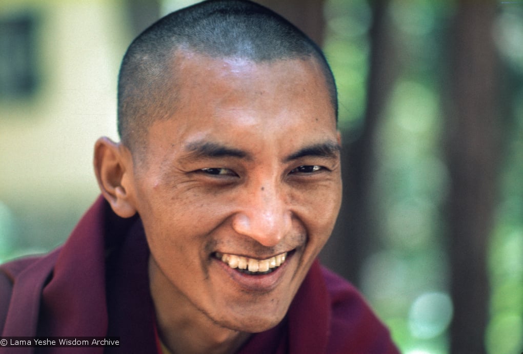 (12627_sl.jpg) Lama Zopa Rinpoche, Lake Arrowhead, 1975. This photo is from a three week retreat the lamas taught at Camp Arrowpines on Lake Arrowhead, east of Los Angeles, USA, 1975. Photo by Carol Royce-Wilder.