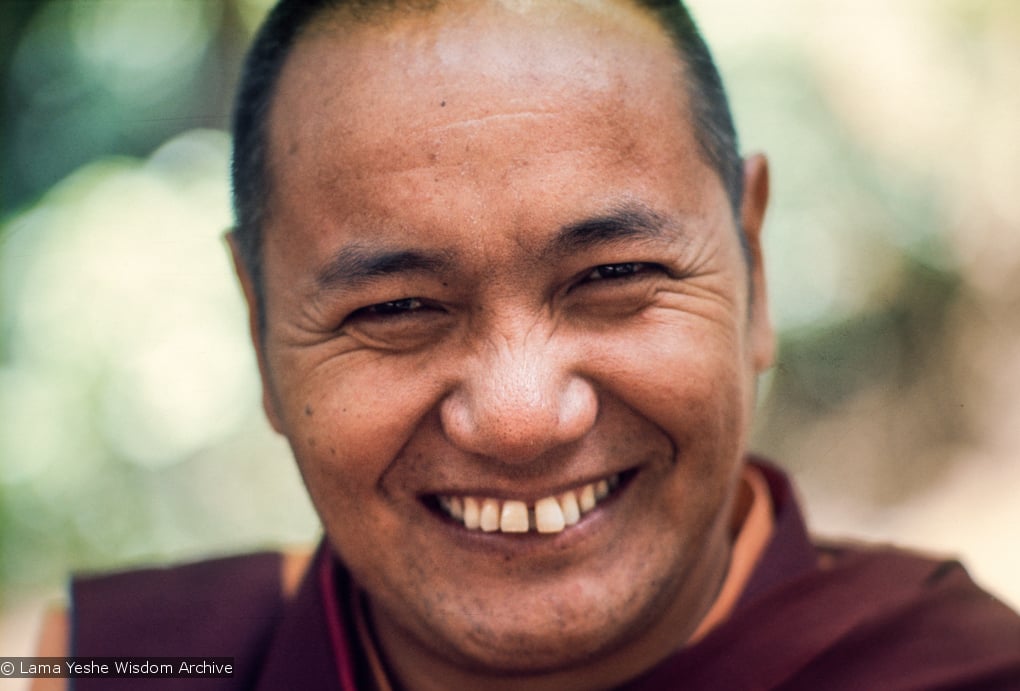 (12643_sl.jpg) Lama Yeshe, Lake Arrowhead, 1975. This photo is from a three week retreat the lamas taught at Camp Arrowpines on Lake Arrowhead, east of Los Angeles, USA, 1975. Photo by Carol Royce-Wilder.