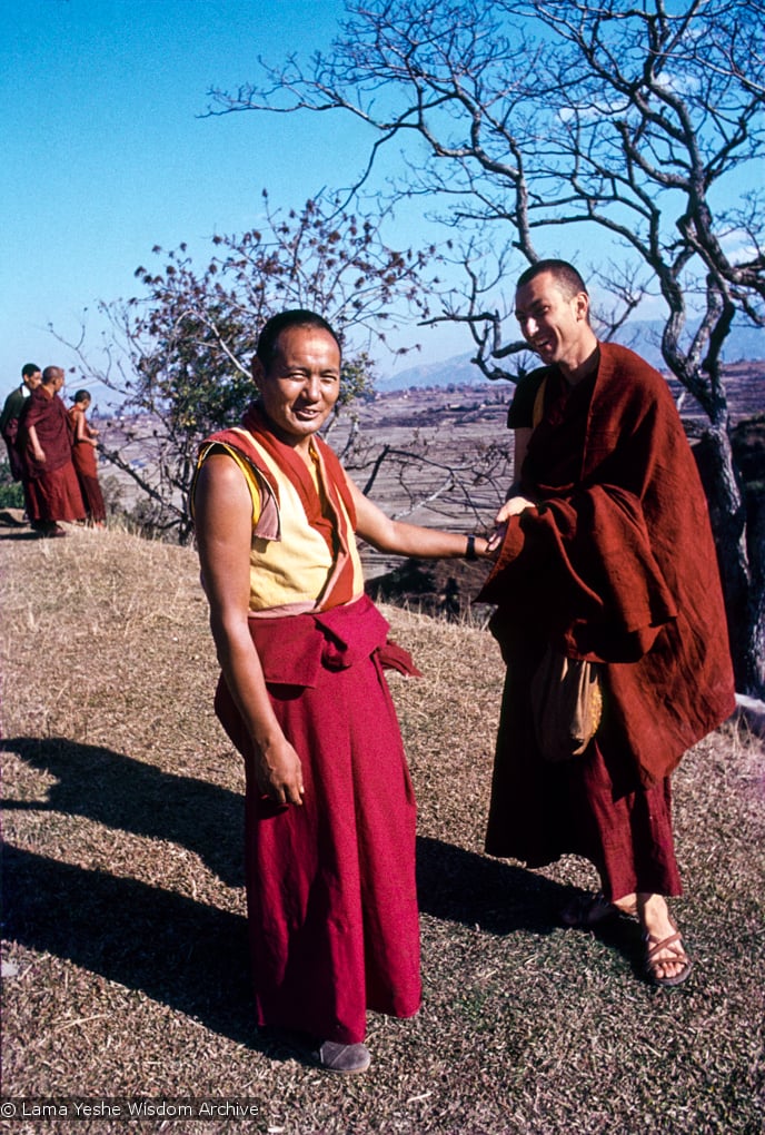 (12755_sl-2.psd) Lama Yeshe and Ron Brooks (Ngawang Khedrup), Kopan Monastery, Nepal, 1975.