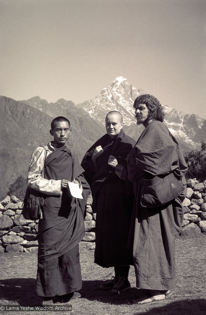 (15080_ng-3.psd) Lama Zopa Rinpoche, Tsultrim Allione and Jean Michael Cerveau, Lawudo, 1970. Photo by Terry Clifford.