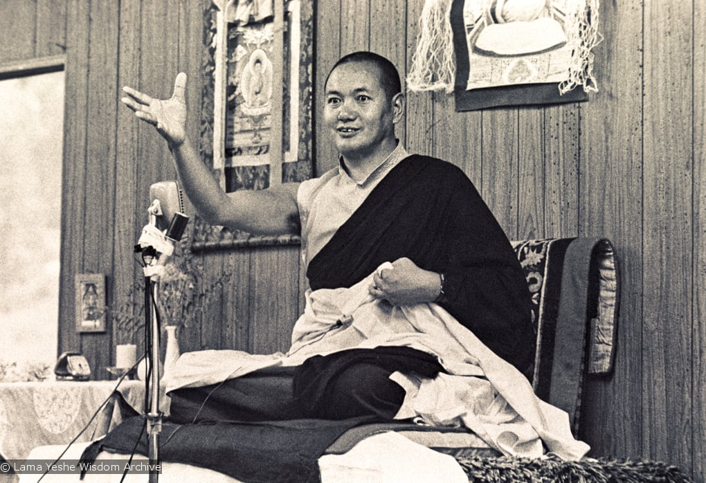 Lama Yeshe teaching at Lake Arrowhead, California, 1975. Photo by Carol Royce-Wilder.