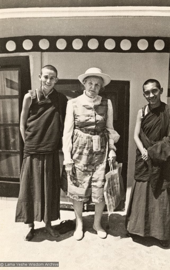 (15184_pr.psd) Anila Ann, Lady Amabel Williams-Ellis, age 80, and Lama Zopa Rinpoche at Kopan Monastery, 1973. (Annabelle was the Lamas' oldest student at this time.)