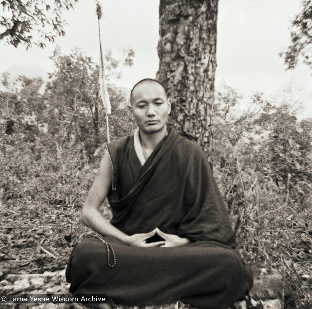 (15208_pr.psd) Lama Yeshe meditating in Mussoorie, India, 1973. Sister Max (Max Matthews) rented a house in Mussoorie in the Indian Himalayas for Lama Yeshe and Lama Zopa Rinpoche for a vacation. Photo by Max Matthews.