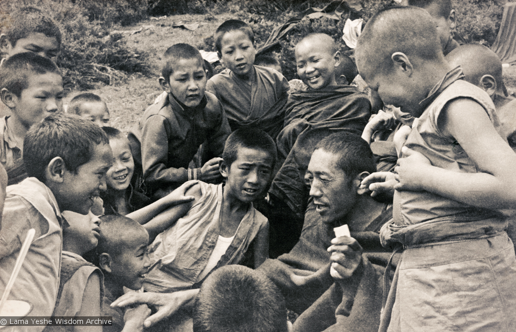 (15837_pr.psd) Lama Pasang with the Mount Everest Center students, Lawudo Retreat Center, Nepal, 1974.