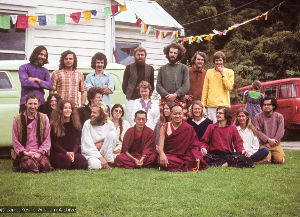 (15844_sl.TIF) A group photo with the lamas at an early course in New Zealand, 1974.