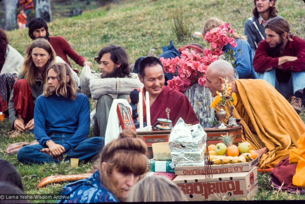 (15871_sl.tif) On the last day of the first Australian course, September 28, 1974, everyone made a ceremonial pilgrimage to the Eudlo land which had been donated to the lamas. The lamas, accompanied by their guest, Phra Kantipalo, an English monk ordained in the Thai Buddhist tradition, led an intense puja and named the new center Chenrezig Institute for Wisdom Culture.