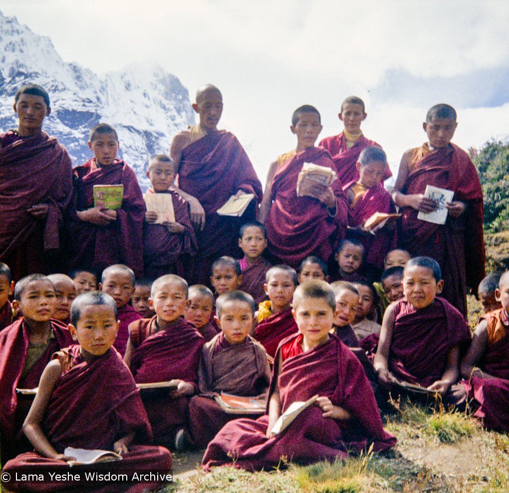 (15880_sl.tif) Mount Everest Center students at Lawudo Retreat Center, Nepal, 1974.