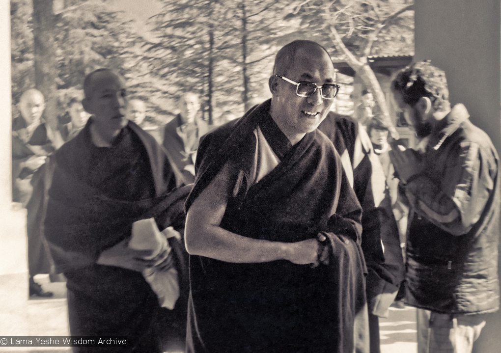 (15895_ng.psd) H.H. Dalai Lama at the Tibetan Library, Dharamsala, India,1975. Photo by Dan Laine.