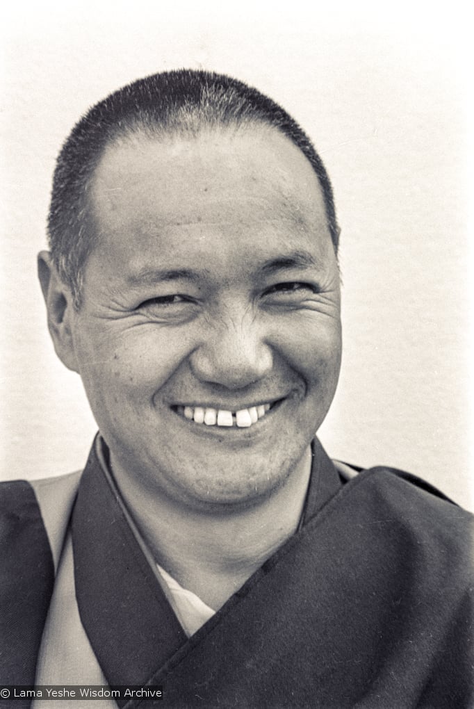 (15932_ng.tif) Portrait of Lama Yeshe, 1975. With the idea of commissioning a statue of Lama Yeshe, Mummy Max (Max Matthews) arranged for a series of shots taken just of his head from every angle, as well as photos of Lama in meditation posture. Photo taken on Saka Dawa (the celebration of Buddha's birth, enlightenment, and death) at Chenrezig Institute, Australia, 1975. Photo donated by Wendy Finster.