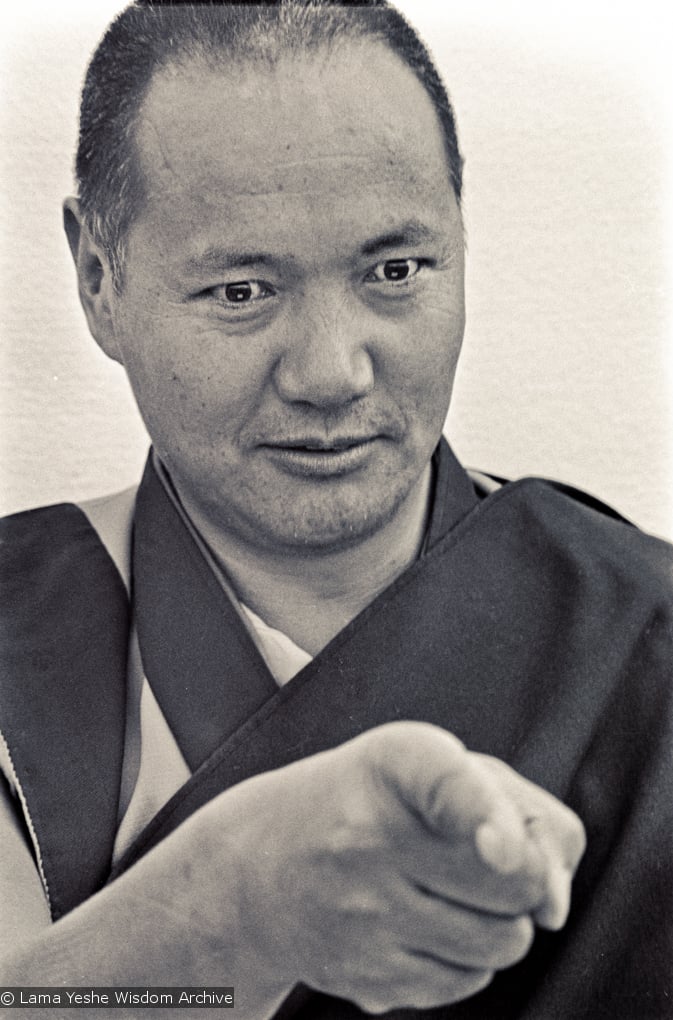 (15945_ng-2.psd) Portrait of Lama Yeshe, 1975. With the idea of commissioning a statue of Lama Yeshe, Mummy Max (Max Matthews) arranged for a series of shots taken just of his head from every angle, as well as photos of Lama in meditation posture. Photo taken on Saka Dawa (the celebration of Buddha's birth, enlightenment, and death) at Chenrezig Institute, Australia, 1975. Photo donated by Wendy Finster.