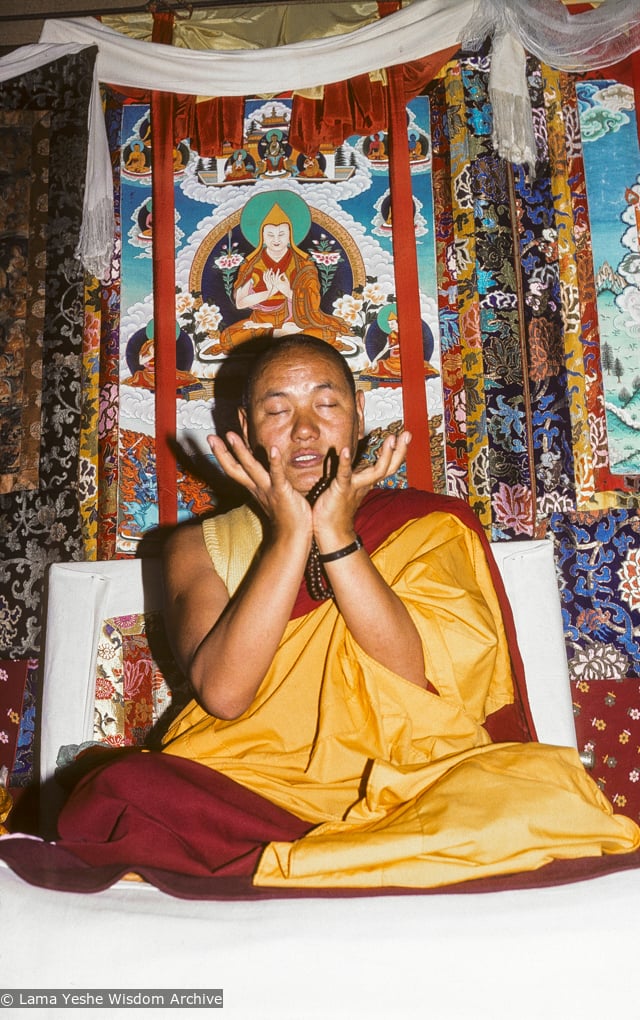 Lama Yeshe teaching at 11th Meditation course, Kopan, 1978. Photo by Robin Bath.