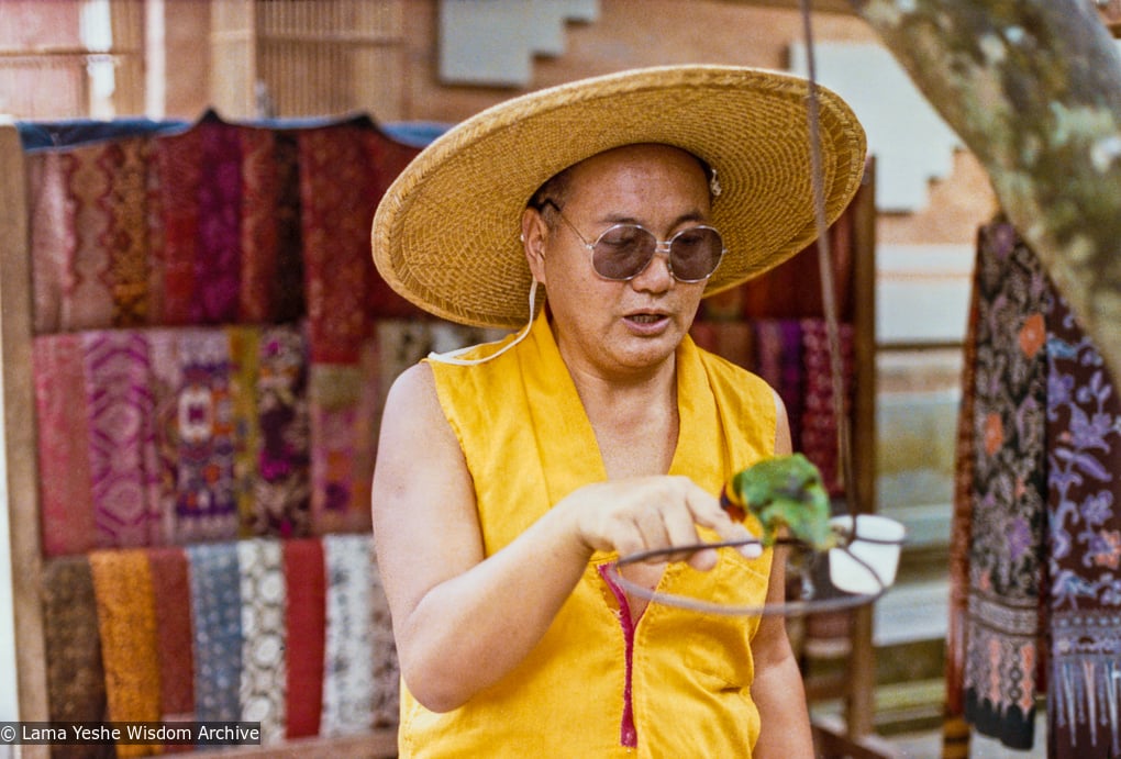 (16695_pr.psd) Lama Yeshe with a parrot, Java, 1979.