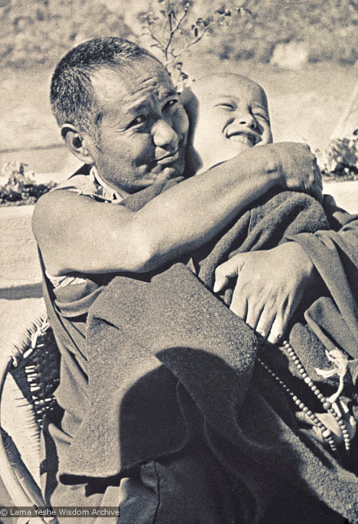 (16745_ng.psd) Lama Yeshe with Yangsi Rinpoche, 1976. Kelsang Puntsog Rinpoche, the son of Lama Yeshe's old friend Jampa Trinley, was later recognized to be the reincarnation of Geshe Ngawang Gendun, one of Lama's teachers. In January 1975 he was enthroned at Kopan Monastery, Nepal, after which occasion he became known to all as Yangsi Rinpoche.