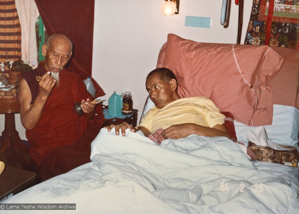 (17362_pr-2.psd) A photo of Zong Rinpoche and Lama Yeshe shortly before Lama's death, California, 1984. Photo by Lama Zopa Rinpoche.