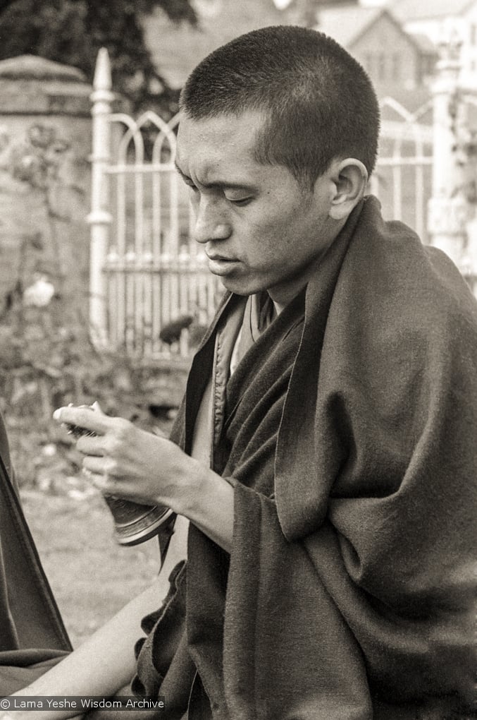 (20946_ng.TIF) Lama Zopa Rinpoche doing puja, Manjushri Institute, England, 1979. Brian Beresford (photographer)