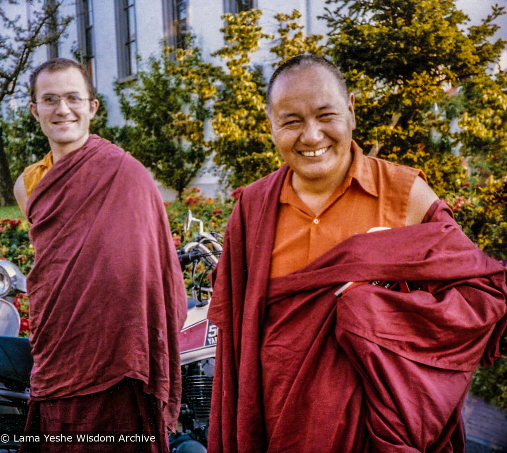 (25715_ud-3.psd) Stephen Batchelor and Lama Yeshe at Rikon Gompa, Tibet Institute, Rikon, Switzerland, 1978. Fred von Allmen (photographer)