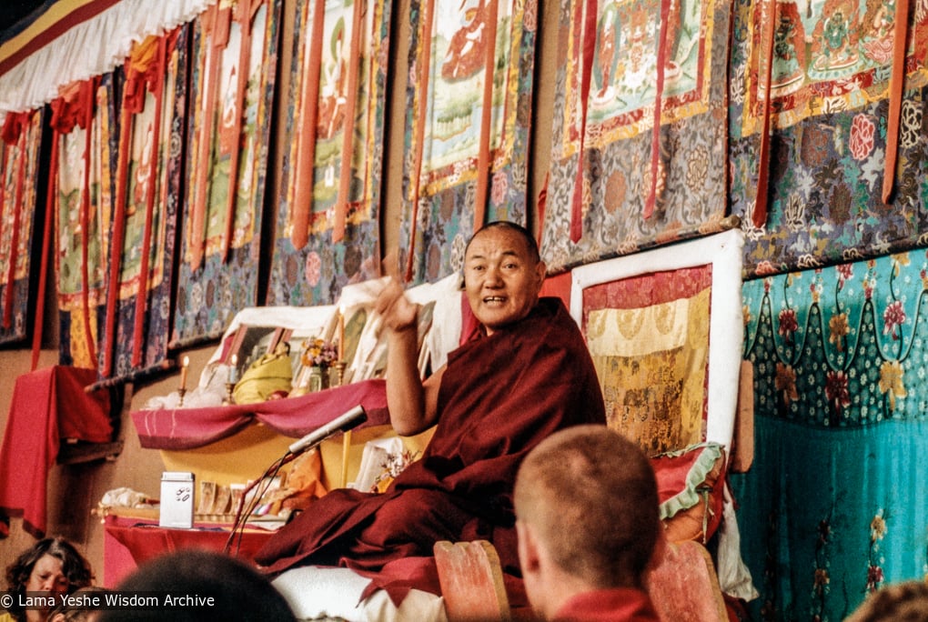 (33570_pr-3.psd) Lama Yeshe giving final teaching at Sixteenth Kopan course, Kopan Monastery, Nepal, 1983. Jeff Nye (photographer)