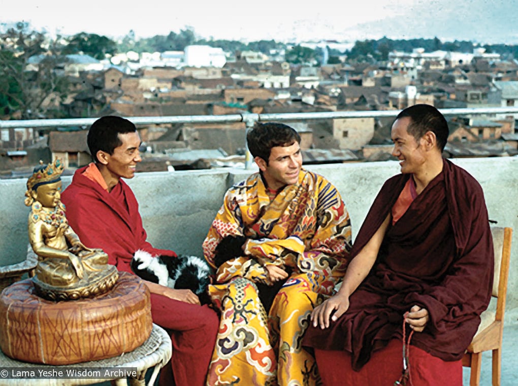 Lama Zopa Rinpoche and Lama Yeshe with Chip Weitzner, Nepal, 1969. Photo donated by: Jamyang Wangmo.