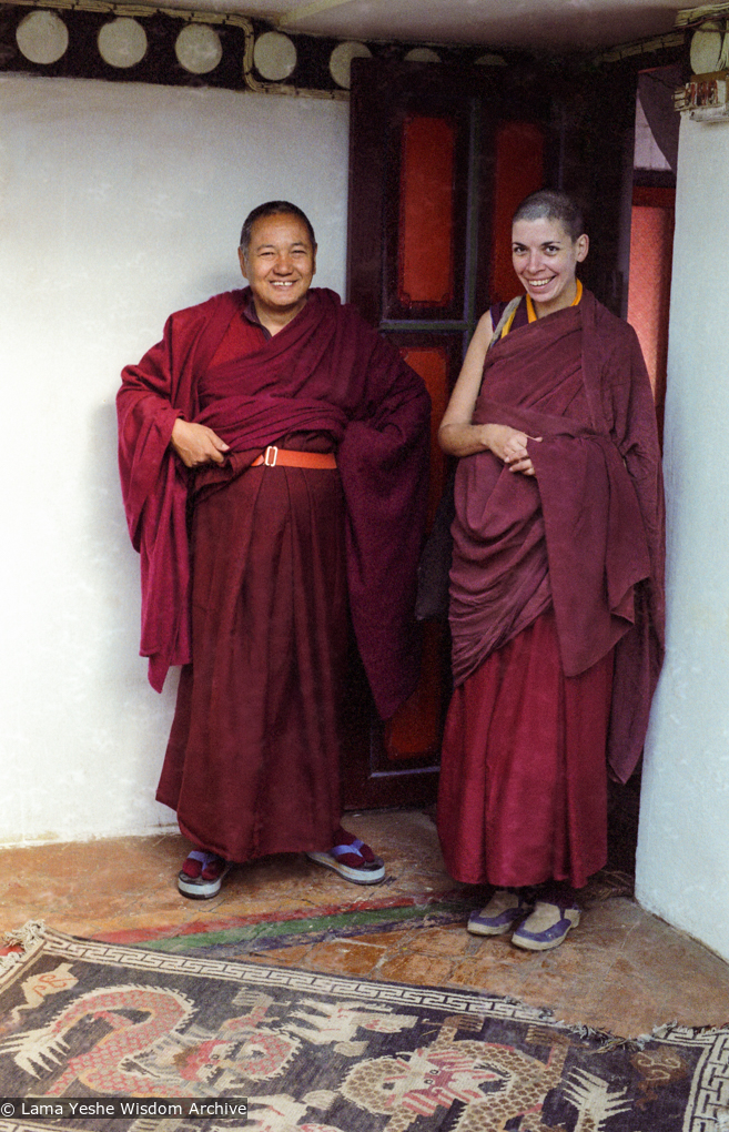 (38540_ng-3.psd) Lama Yeshe with Thubten Pemo (Linda Grossman), Kopan Monastery, Nepal, 1983.