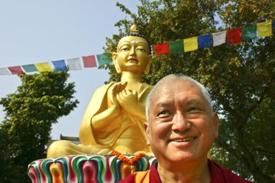 Lama Zopa Rinpoche at Root Institute, Bodhgaya, in 2005. Photo: Todd Moore.