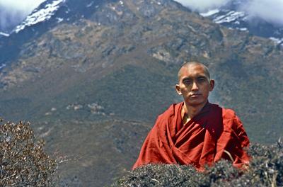 Lama Zopa Rinpoche at Lawudo Retreat Centre, Solu Khumbu, Nepal, 1978. Photo by Ueli Minder.