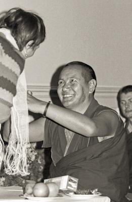 Click to view in our Image Gallery Lama Yeshe teaching at Manjushri Institute, England, 1976.