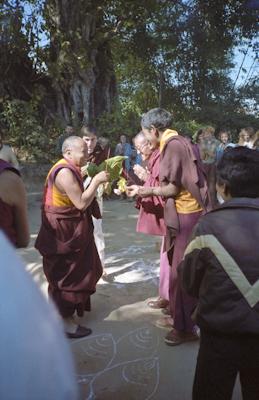 Lama Yeshe arriving for final teaching at Kopan Monastery, Nepal, 1983. Photo: Wendy Finster.