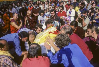 Cremation of Lama Yeshe at Vajrapani Institute, California in March, 1984. Photo: Ricardo de Aratanha.