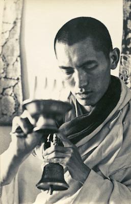 Click to view in our Image Gallery Lama Zopa Rinpoche doing puja during the Fourth Meditation Course, Kopan Monastery, Nepal, 1973. Photo: Christine Lopez.