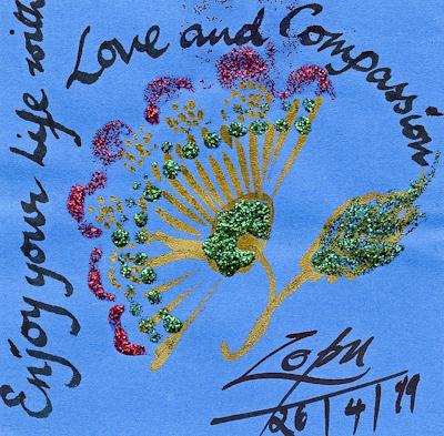 Artwork by Lama Zopa Rinpoche: "Enjoy your Life with Love and Compassion." 