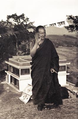 Click to view in our Image Gallery Lama Yeshe on the hill above Kopan Monastery, Nepal, 1972.