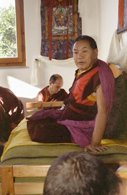 Lama Yeshe addressing Western monks and nuns at Istituto Lama Tzong Khapa, Italy, 1983. Nick Ribush in background.