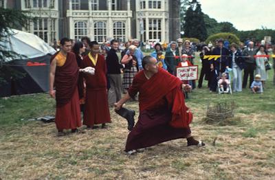 Lama Yeshe "wellie wanging" at Manjushri Institute's Open Day in August 1979. Photo: Brian Beresford.