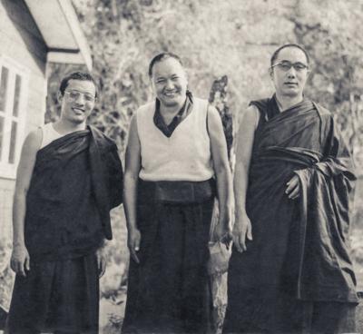 Click to view in our Image Gallery Zasep Tulku, Lama Yeshe and Geshe Loden, Chenrezig Institute, Australia, 1977.