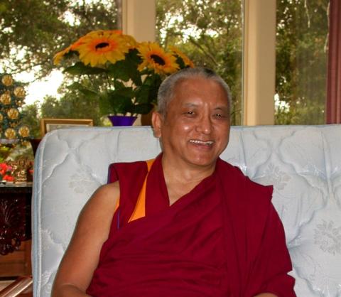 Lama Zopa Rinpoche in Aptos CA, July 2001. Photo: Ven Roger Kunsang.