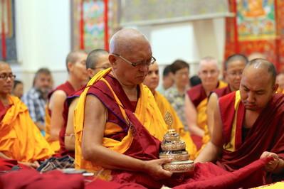 From the FPMT image collection Rinpoche offers a mandala before initiation at ABC, Singapore, March 2016. Photo: Lobsang Sherab.