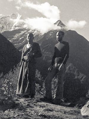 Lama Yeshe and Nick Ribush on the path to Namché Bazar, Nepal, May 1973. Photo: Lama Zopa Rinpoche.