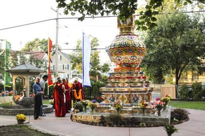 Click to view in our Image Gallery Lama Zopa Rinpoche blessing the Kalachakra Stupa at the Kurukulla Center, MA, 2010. Photo: Wendy Cook.