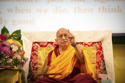 Lama Zopa Rinpoche at the Light of the Path Retreat, North Carolina, USA, May 2014. Photo: Roy Harvey.