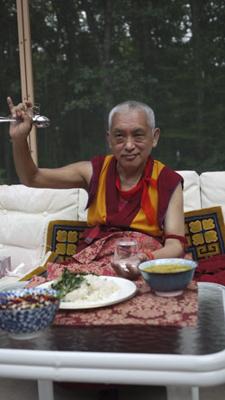 Lama Zopa Rinpoche in LYWA's back yard, Lincoln, Massachusetts, 2010. 