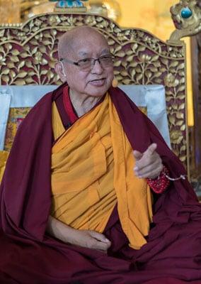 Lama Zopa Rinpoche teaching at Kopan Monastery, Nepal, November 2019. Photo: Lobsang Sherab.